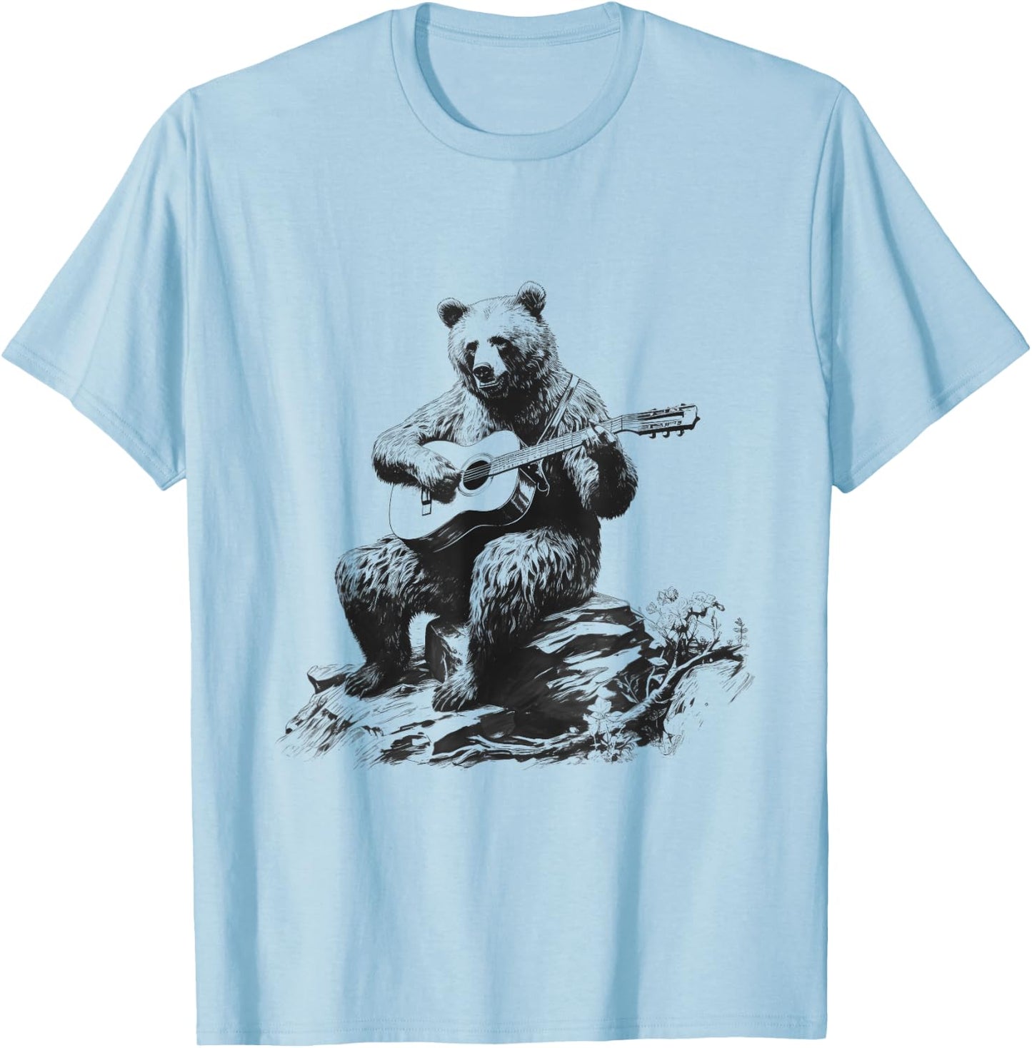 Bear Playing Acoustic Guitar Vintage Guitarist Music Lovers T-Shirt - T-Shirt | Light Blue