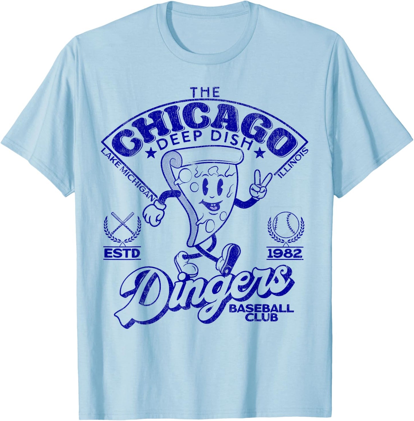 Chicago Deep Dish Dingers Minor League Retro Baseball Team T-Shirt - T-Shirt | Light Blue