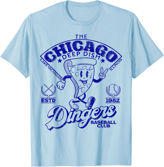 Chicago Deep Dish Dingers Minor League Retro Baseball Team T-Shirt - T-Shirt | Light Blue