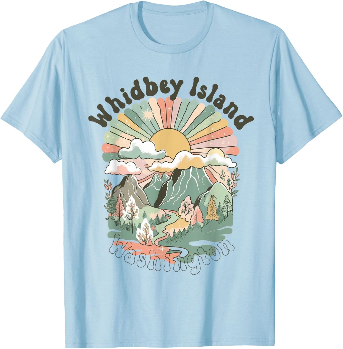 Vintage Whidbey Island Washington Mountains Hiking Sunset T-Shirt - T-Shirt | Light Blue