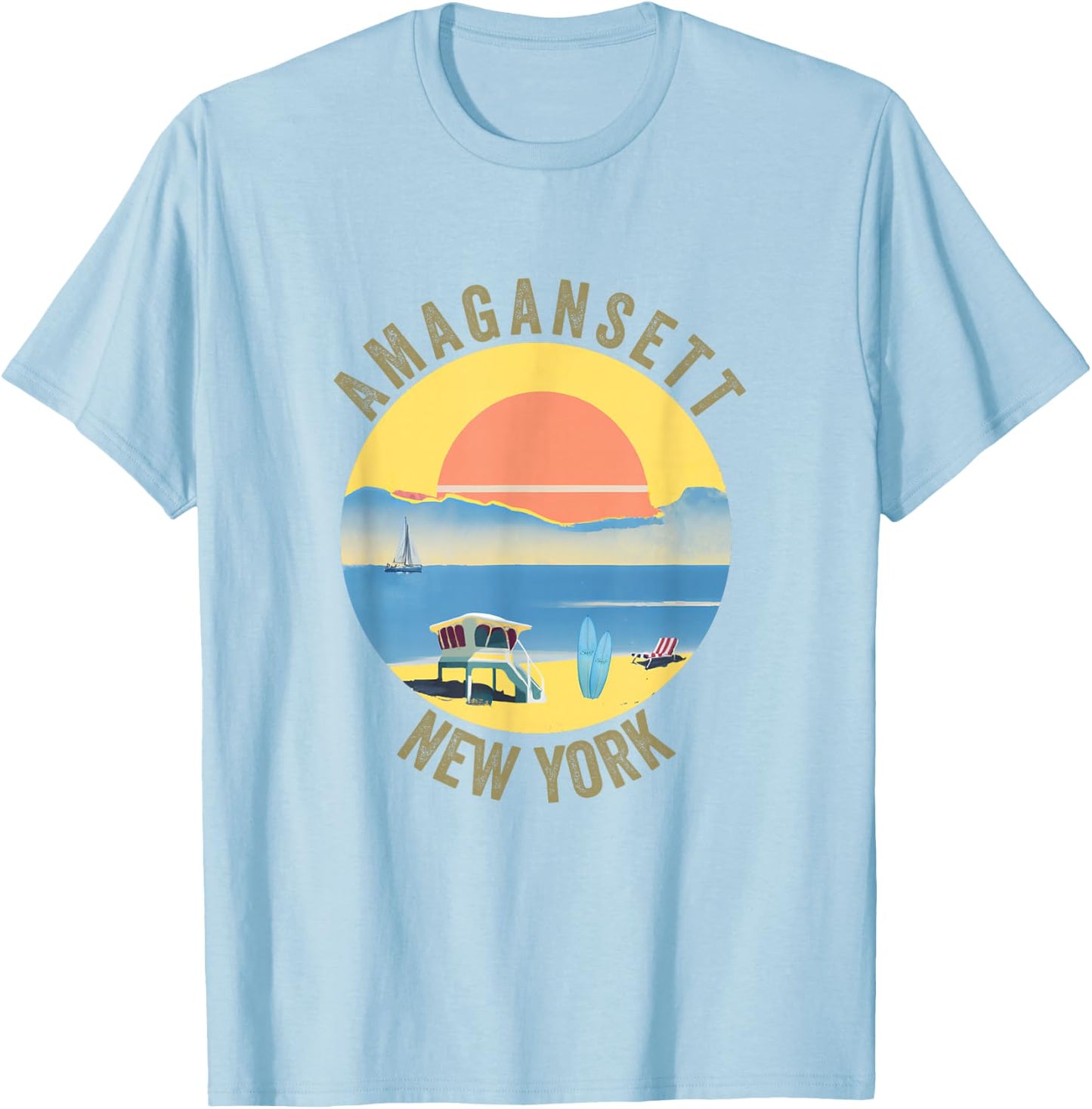 Amagansett Souvenir Apparel - Retro Vintage Amagansett T-Shirt - T-Shirt | Light Blue