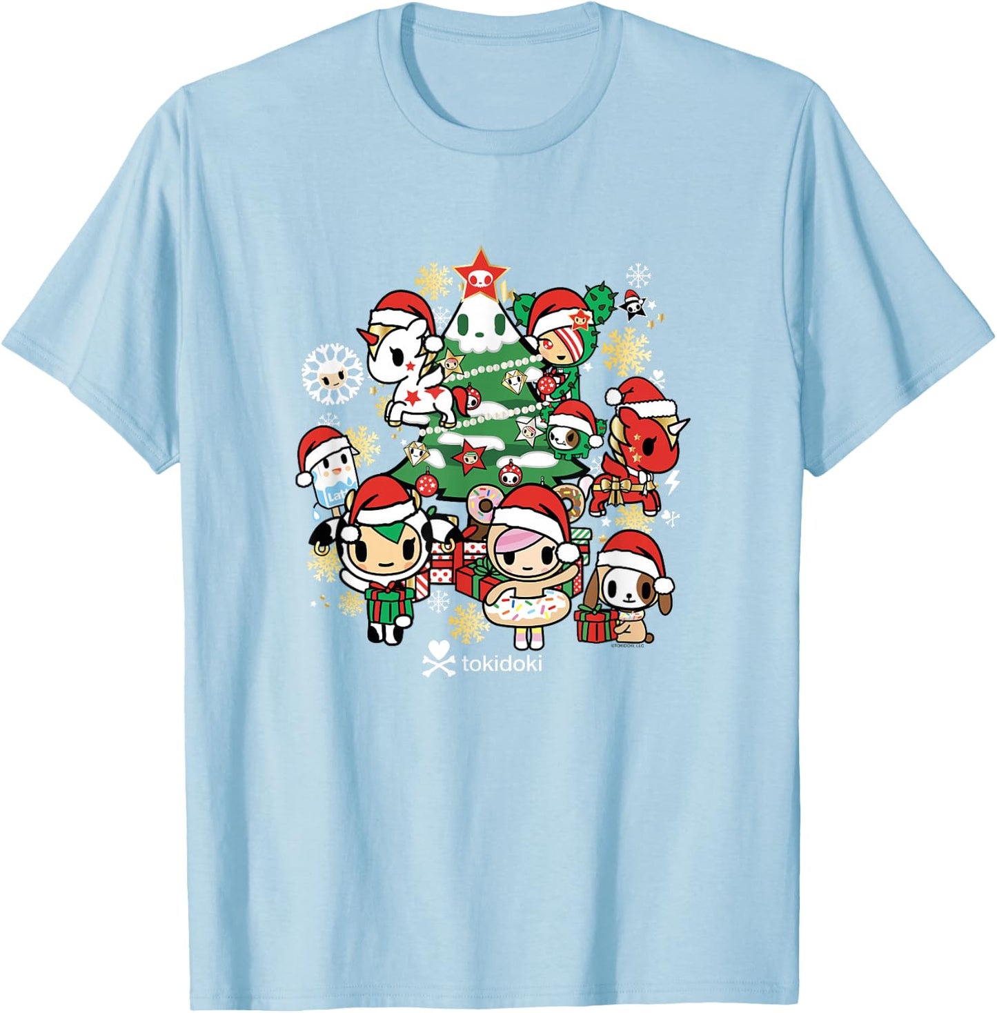 Tokidoki Christmas Tree Decoration Festive Group Shot T-Shirt - T-Shirt | Light Blue