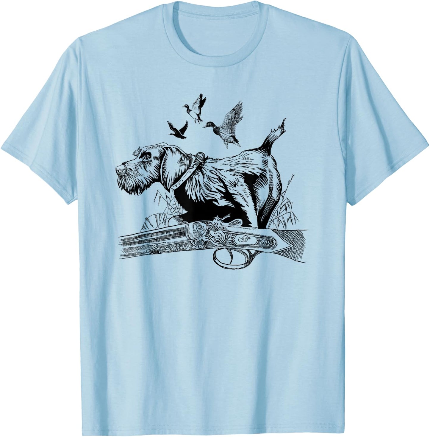 German Wirehaired Hunting Dog Hunter Dog Head Beard Retro T-Shirt - T-Shirt | Light Blue