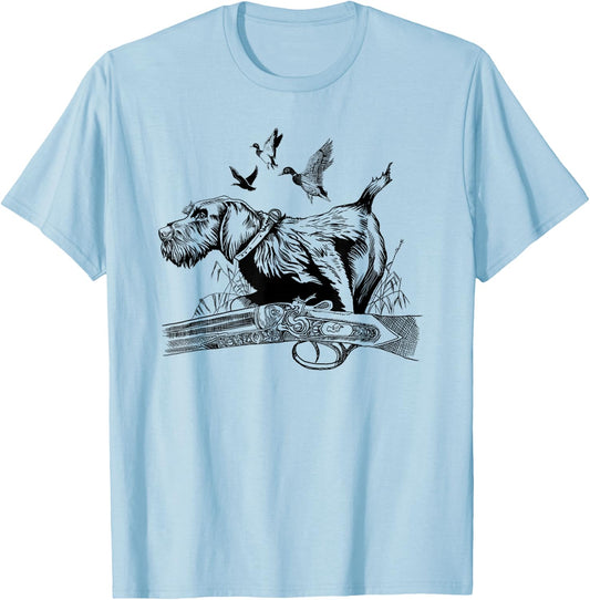 German Wirehaired Hunting Dog Hunter Dog Head Beard Retro T-Shirt - T-Shirt | Light Blue