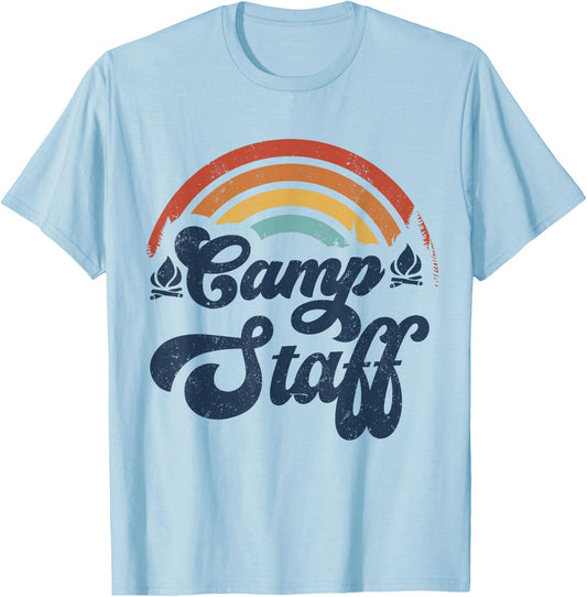 Summer Camp Counselor Staff Groovy Rainbow Camp Counselor T-Shirt - T-Shirt | Light Blue