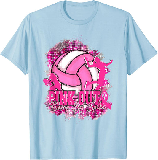 Pink Out Bump Set Spike Volleyball Breast Cancer Awareness T-Shirt - T-Shirt | Light Blue