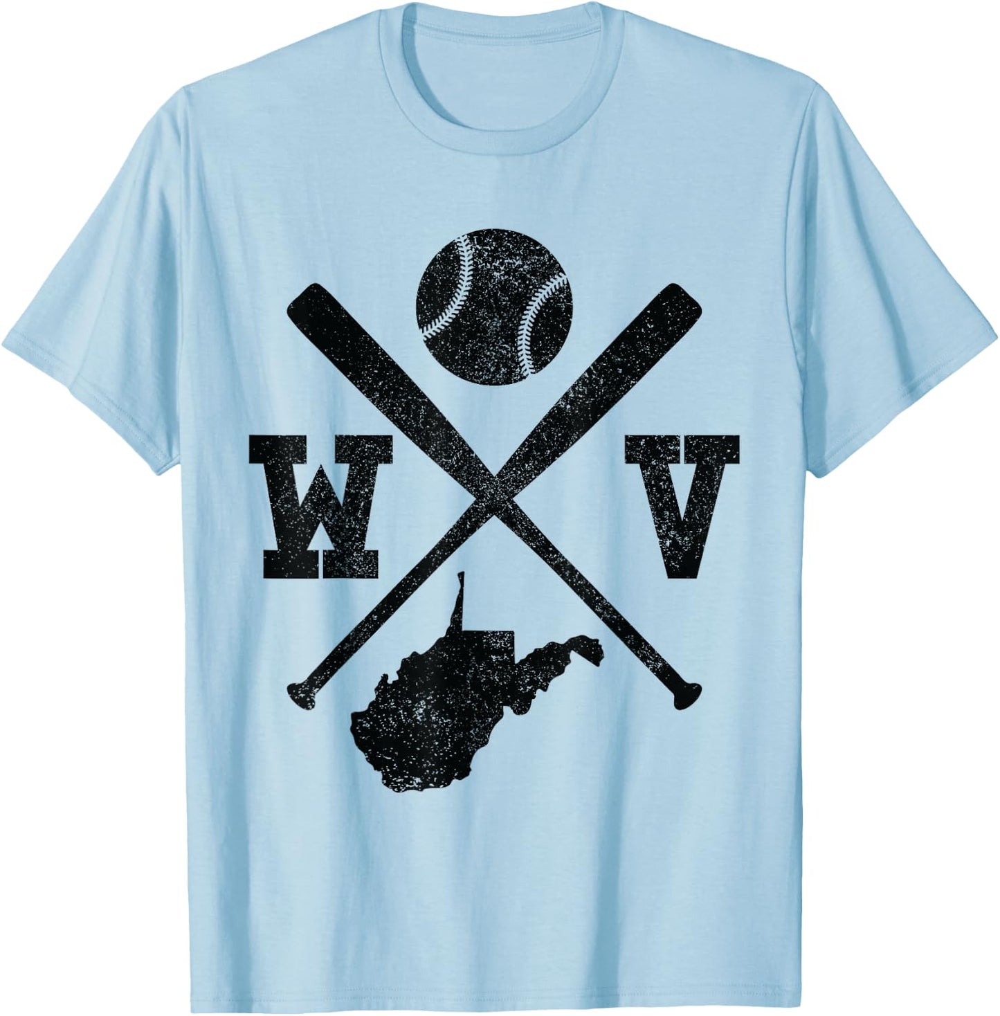 WV USA State - Baseball Player West Virginia T-Shirt - T-Shirt | Light Blue