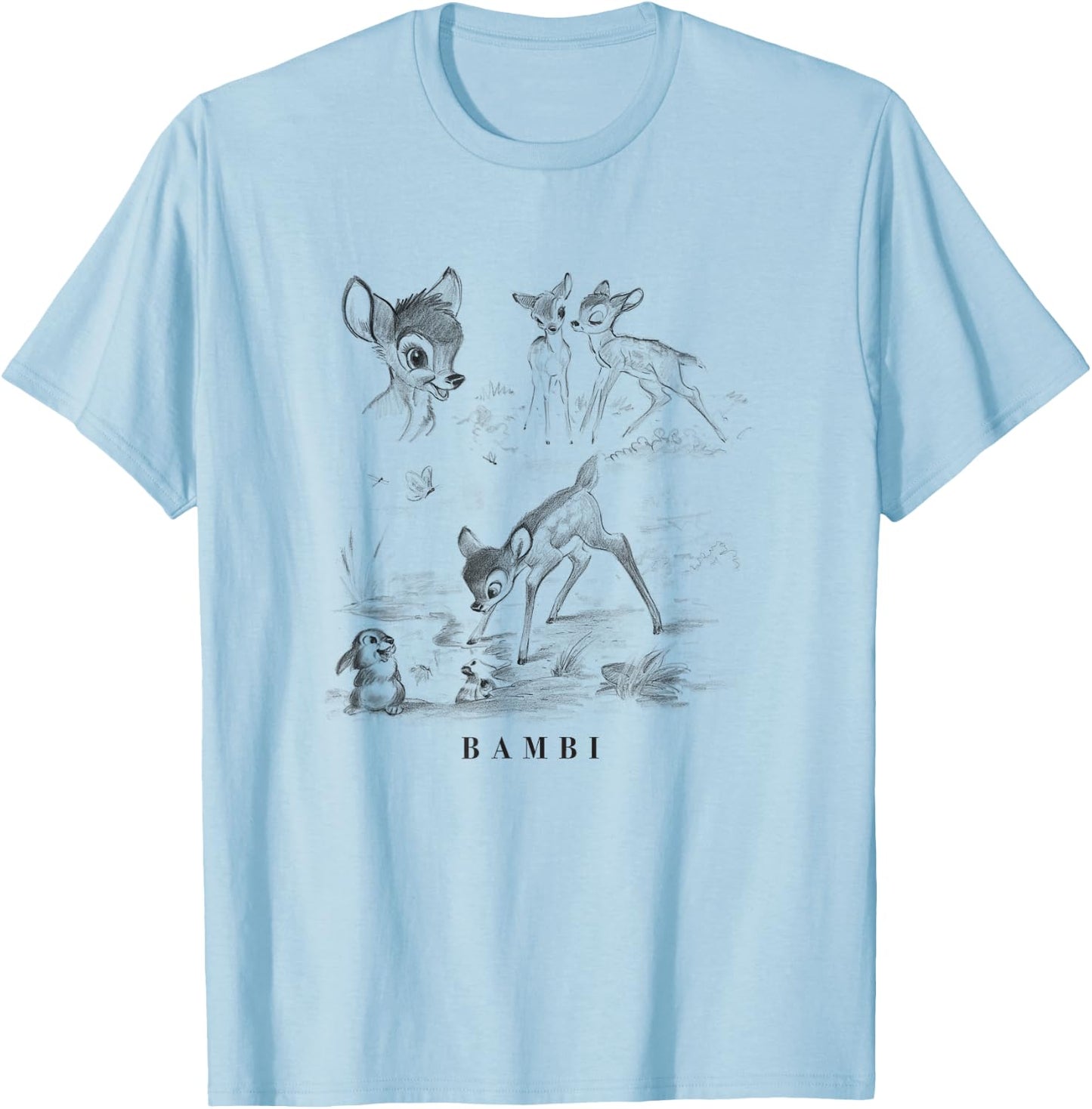 Disney Bambi And Friends Faline Thumper Distressed Sketch T-Shirt - T-Shirt | Light Blue