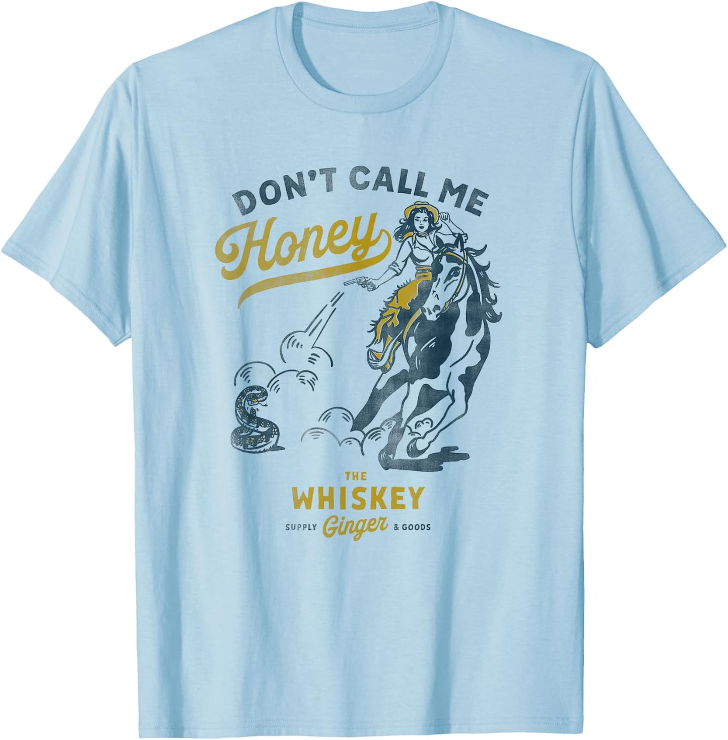 Don't Call Me Honey: Western Pinup Cowgirl On Horseback T-Shirt - T-Shirt | Light Blue