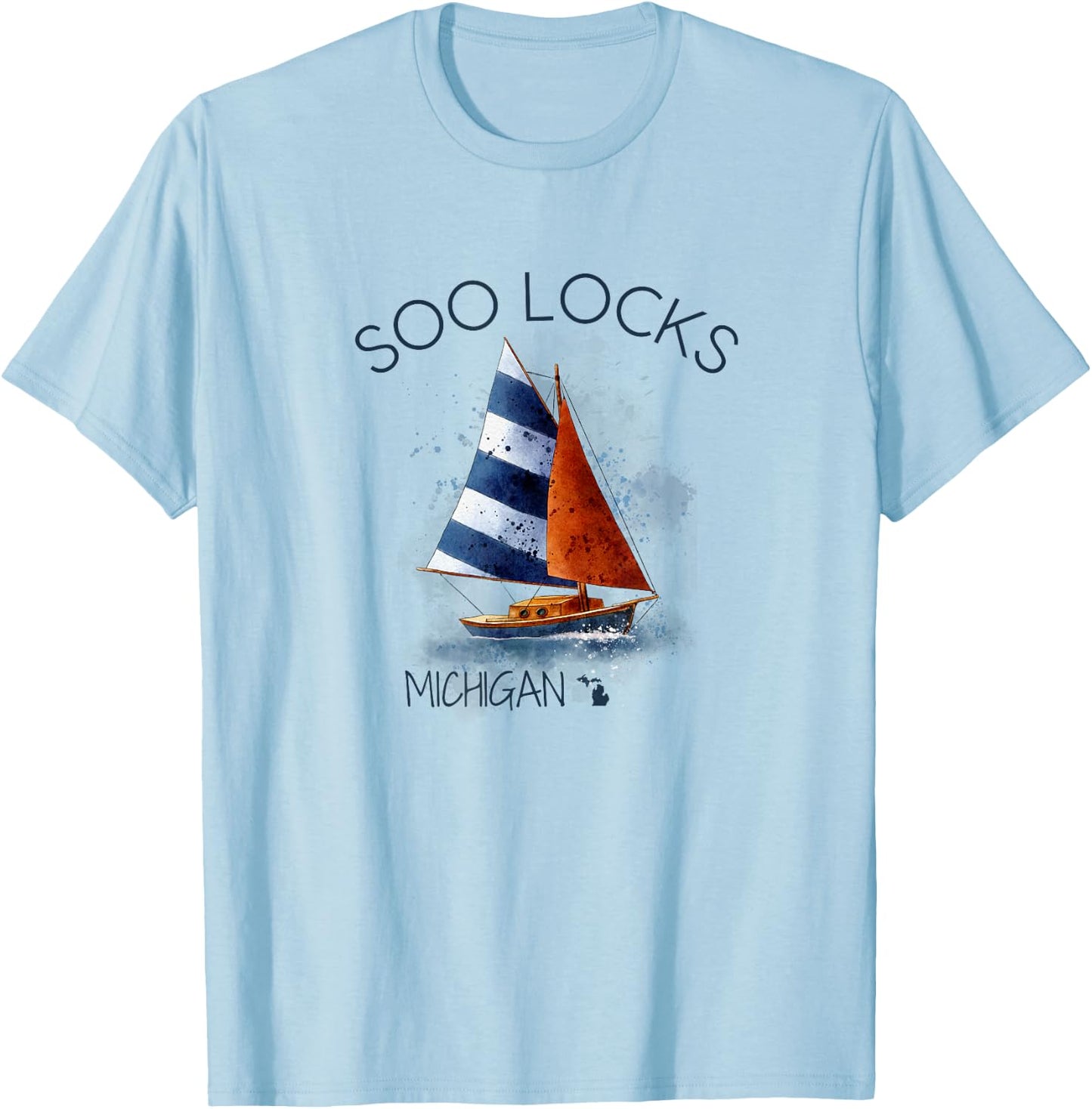 Michigan Michigander Soo Locks Sailing Souvenir Boat Gift T-Shirt - T-Shirt | Light Blue
