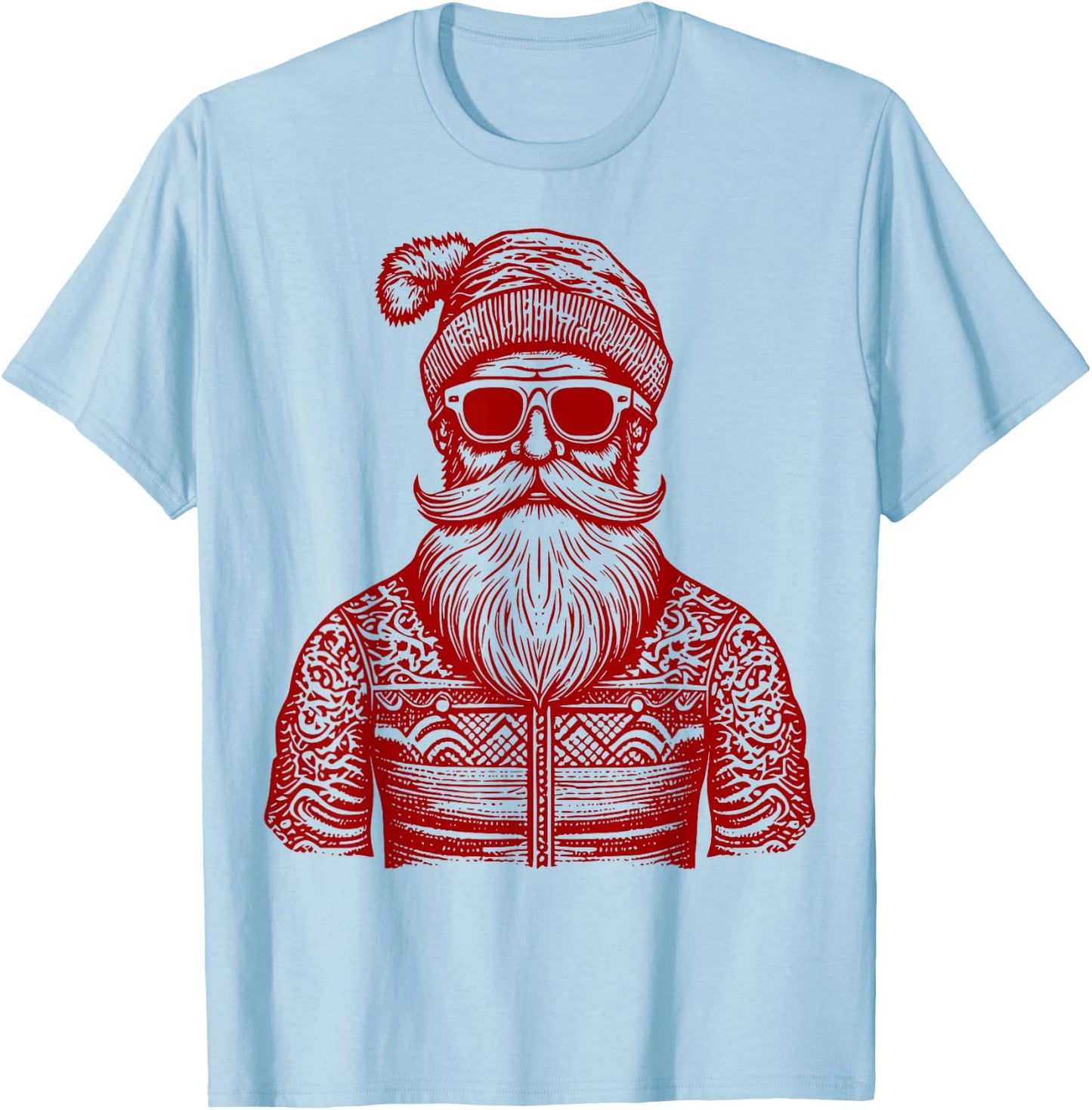 Cool Hip Santa Claus Christmas Hipster Dude Dad Ugly Sweater T-Shirt - T-Shirt | Light Blue