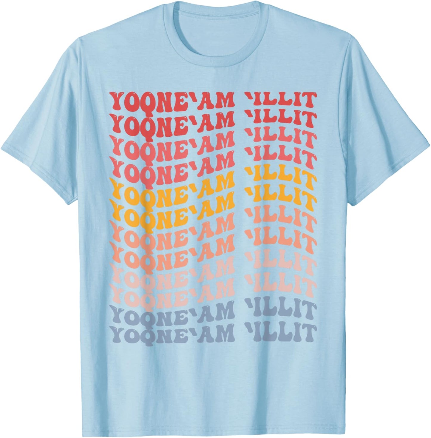 Yoqneam Illit City Groovy Retro T-Shirt - T-Shirt | Light Blue