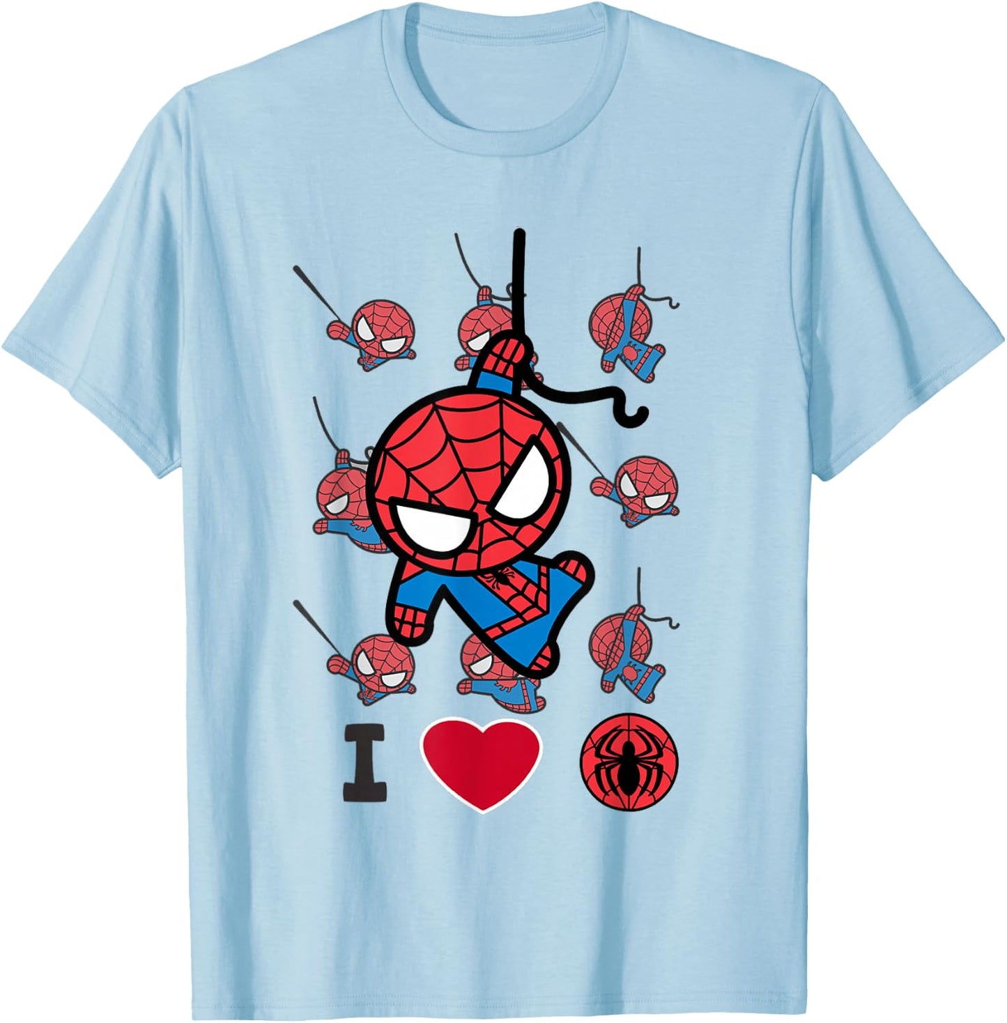 Marvel Kawaii Spider-Man I Heart Spidey Chibi Swinging T-Shirt - T-Shirt | Light Blue