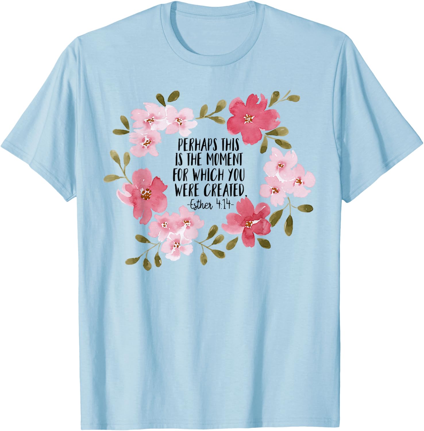 Esther 414 Flower Religious Jesus Faith Cross Women T-Shirt - T-Shirt | Light Blue