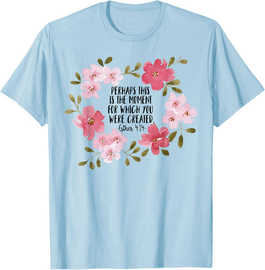 Esther 414 Flower Religious Jesus Faith Cross Women T-Shirt - T-Shirt | Light Blue
