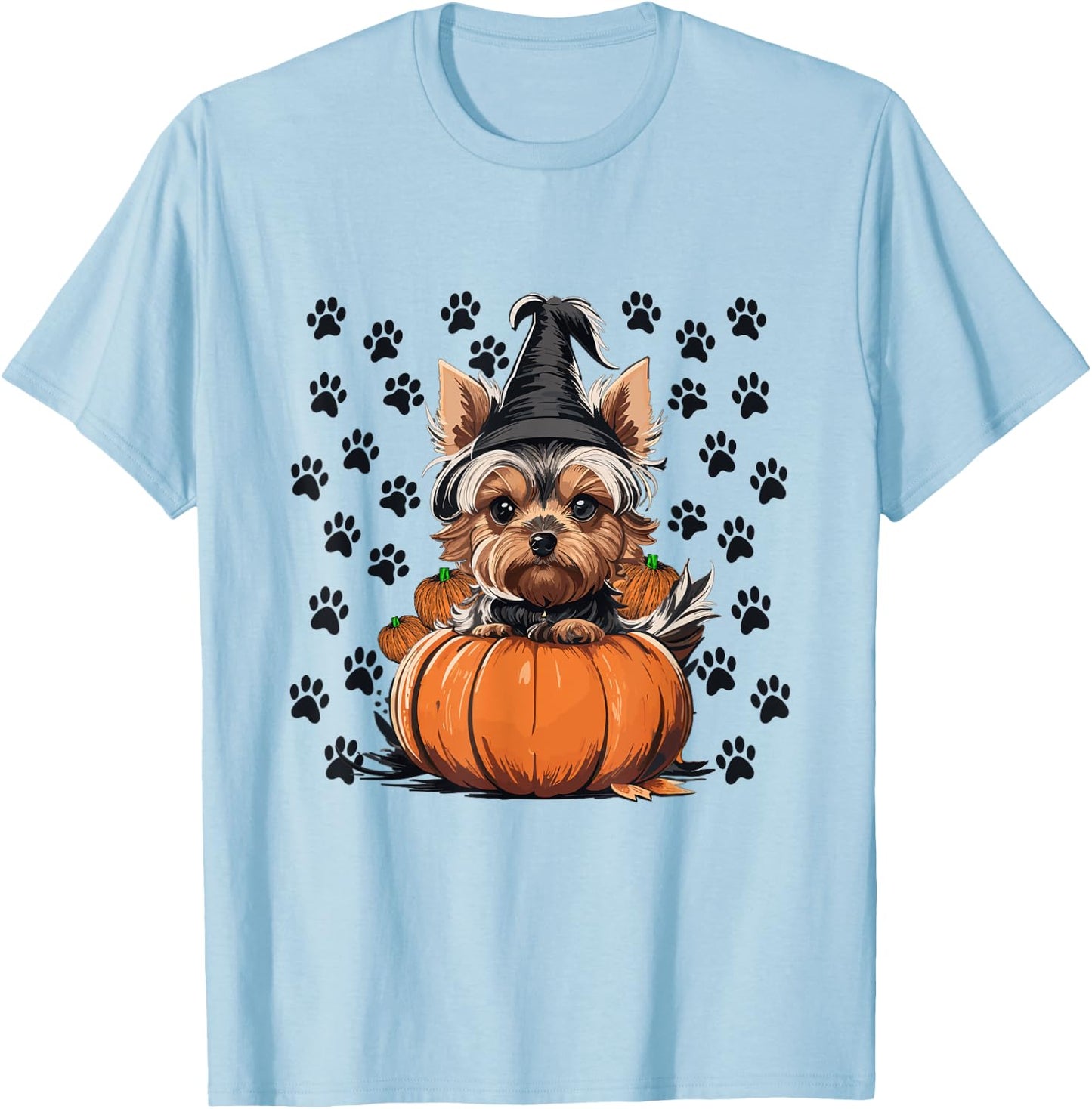 Yorkie Halloween Costume Pumpkin Men Women Kids Dog T-Shirt - T-Shirt | Light Blue