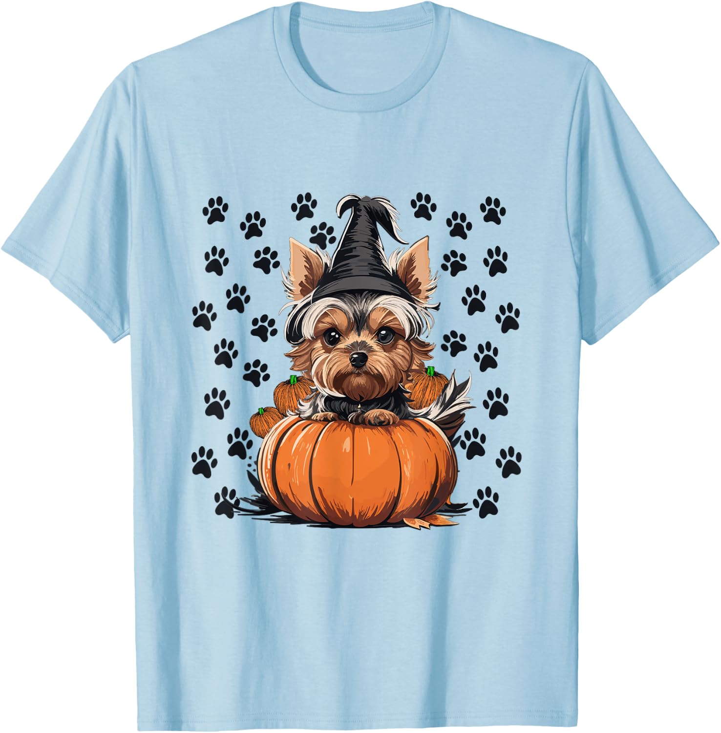 Yorkie Halloween Costume Pumpkin Men Women Kids Dog T-Shirt - T-Shirt | Light Blue