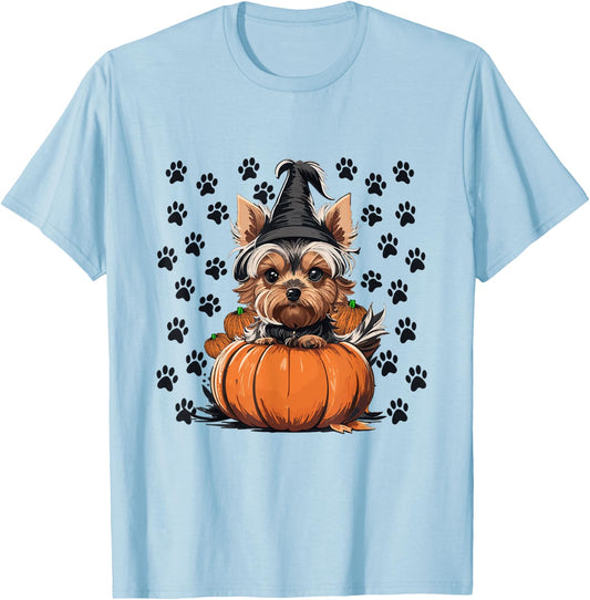 Yorkie Halloween Costume Pumpkin Men Women Kids Dog T-Shirt - T-Shirt | Light Blue