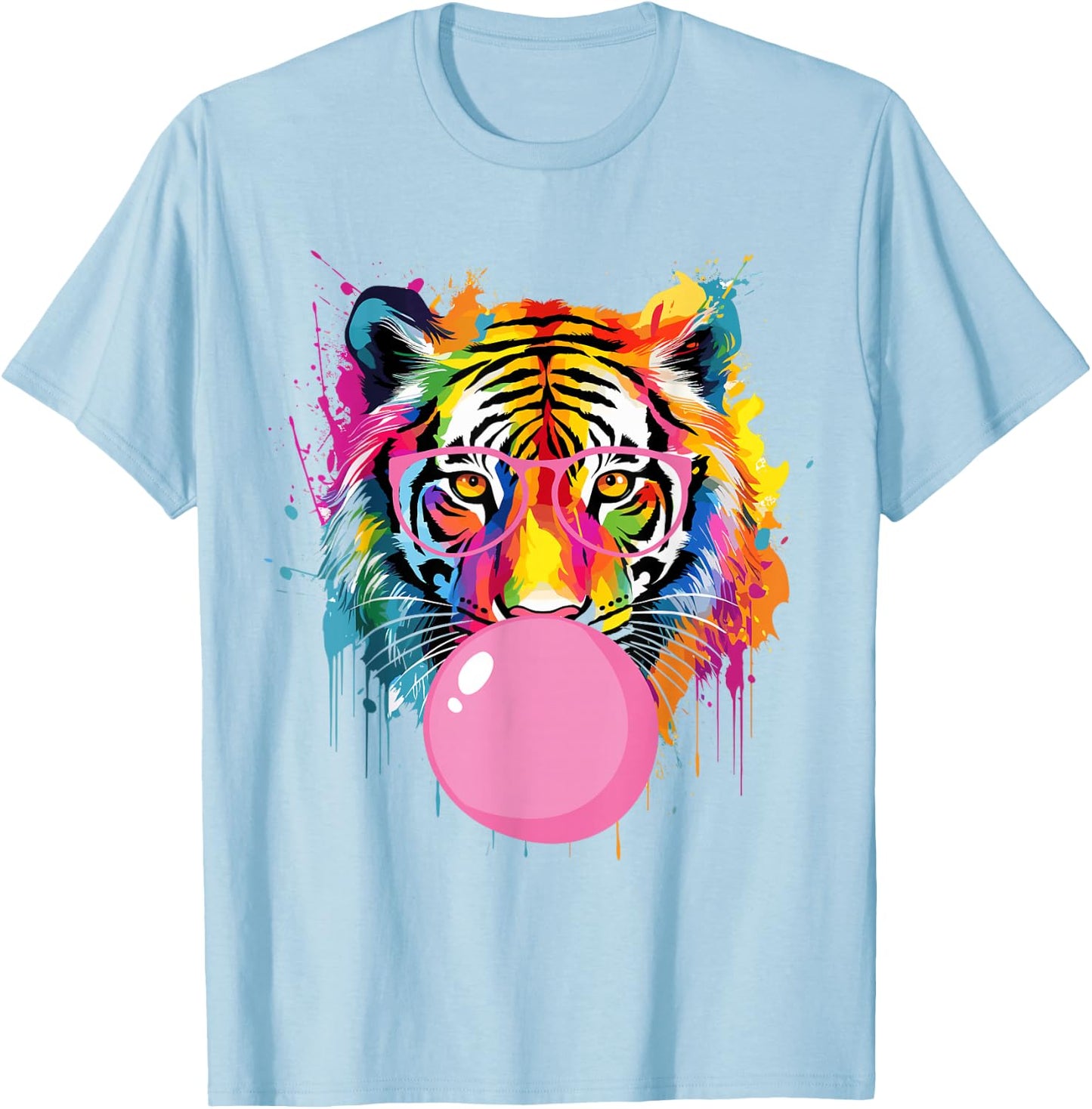 Cool Big Tiger Bubble Gum Coloring Glasses Mama Women Lover T-Shirt - T-Shirt | Light Blue