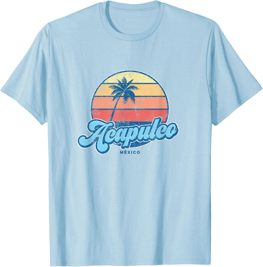 Vintage Acapulco Mexico Classic 70s Retro Surfer T-Shirt - T-Shirt | Light Blue