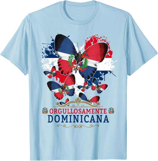Republica Dominicana Butterfly & Dominican Flag T-Shirt - T-Shirt | Light Blue