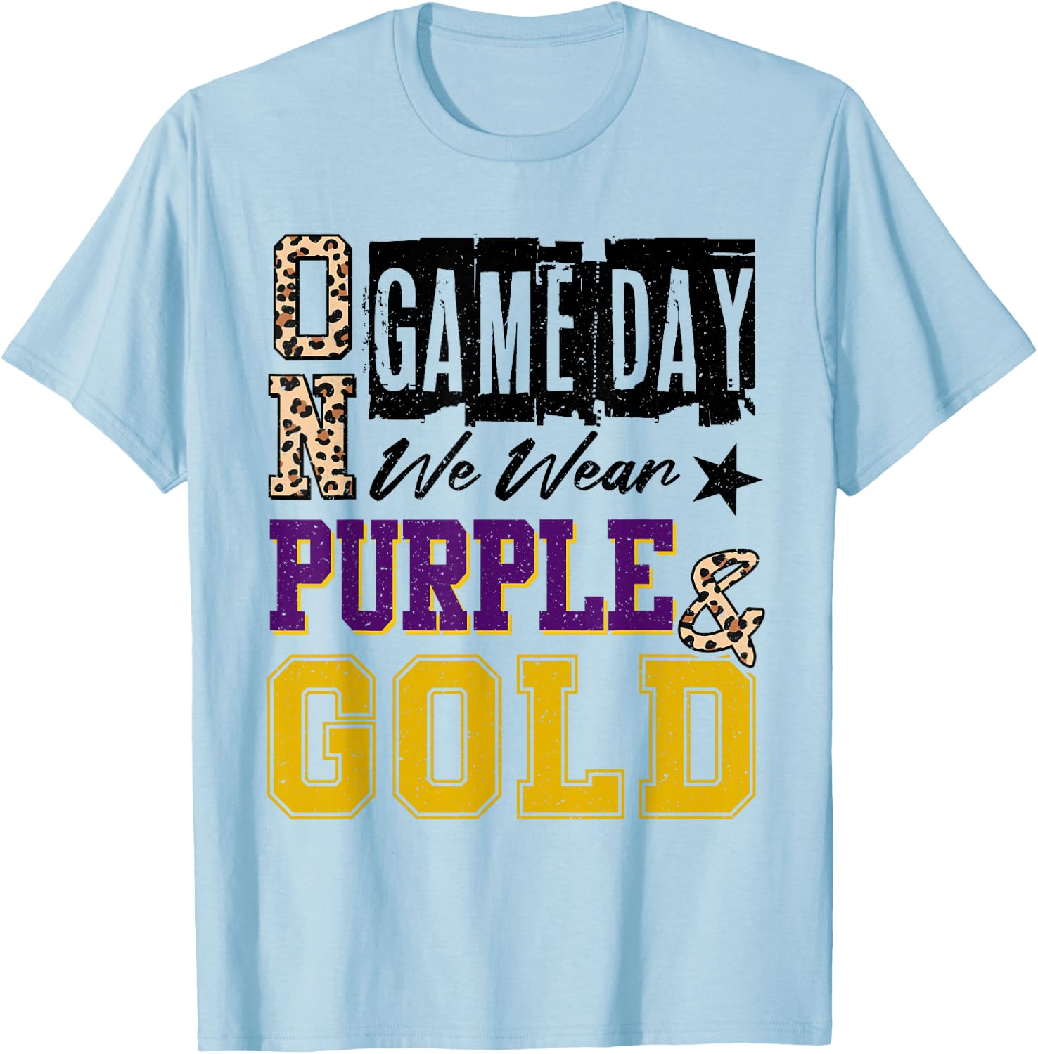 On Gameday Football We Wear Purple And Gold School Spirit T-Shirt - T-Shirt | Light Blue