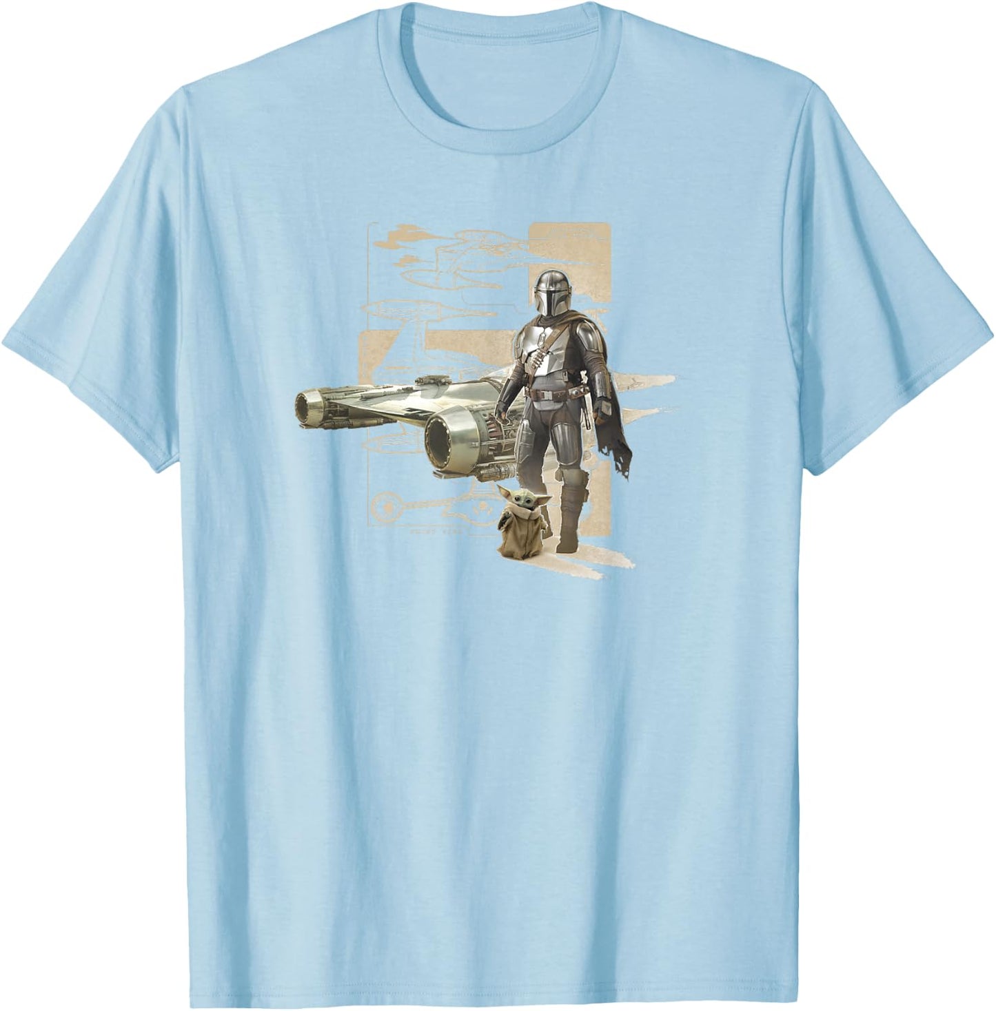 Star Wars: The Mandalorian & Child Starfighter Schematic T-Shirt - T-Shirt | Light Blue