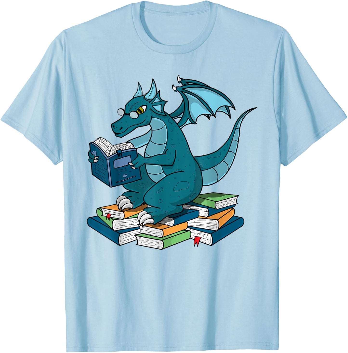 Whimsical Dragon Reading Books Nerd Fantasy Readers T-Shirt - T-Shirt | Light Blue