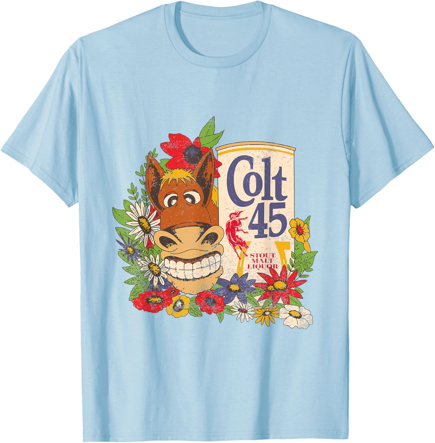 Colt 45 Beer Vintage Donkey - Authentic Licensed Artwork T-Shirt - T-Shirt | Light Blue