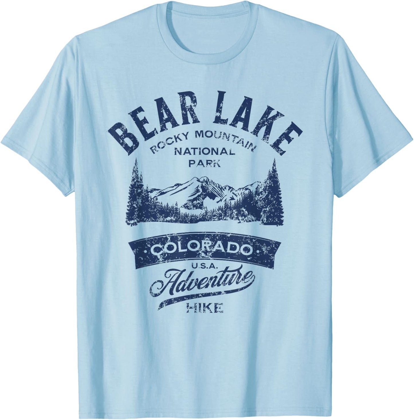Bear Lake Rocky Mountain National Park Distressed Design T-Shirt - T-Shirt | Light Blue