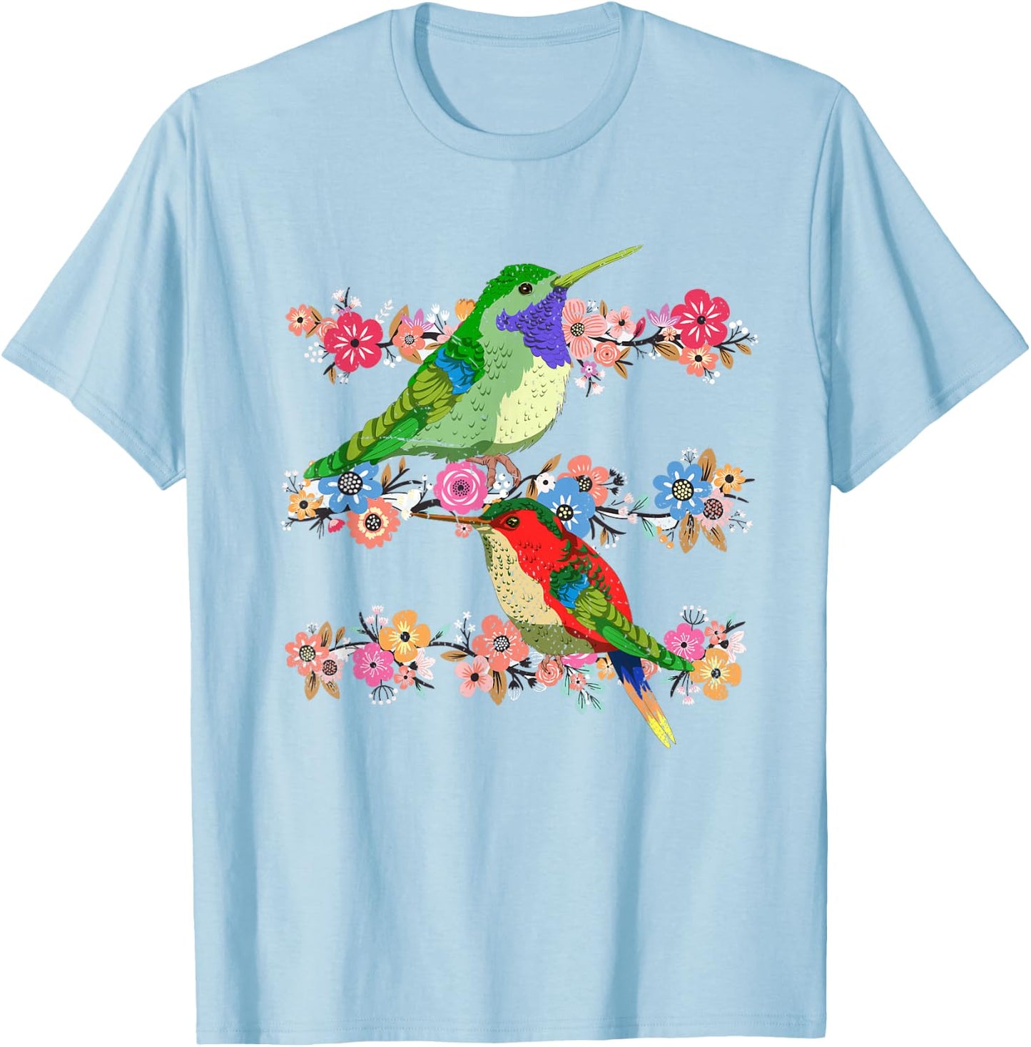 Animal Lover Flowers Pretty Bird Floral Vintage Hummingbird T-Shirt - T-Shirt | Light Blue