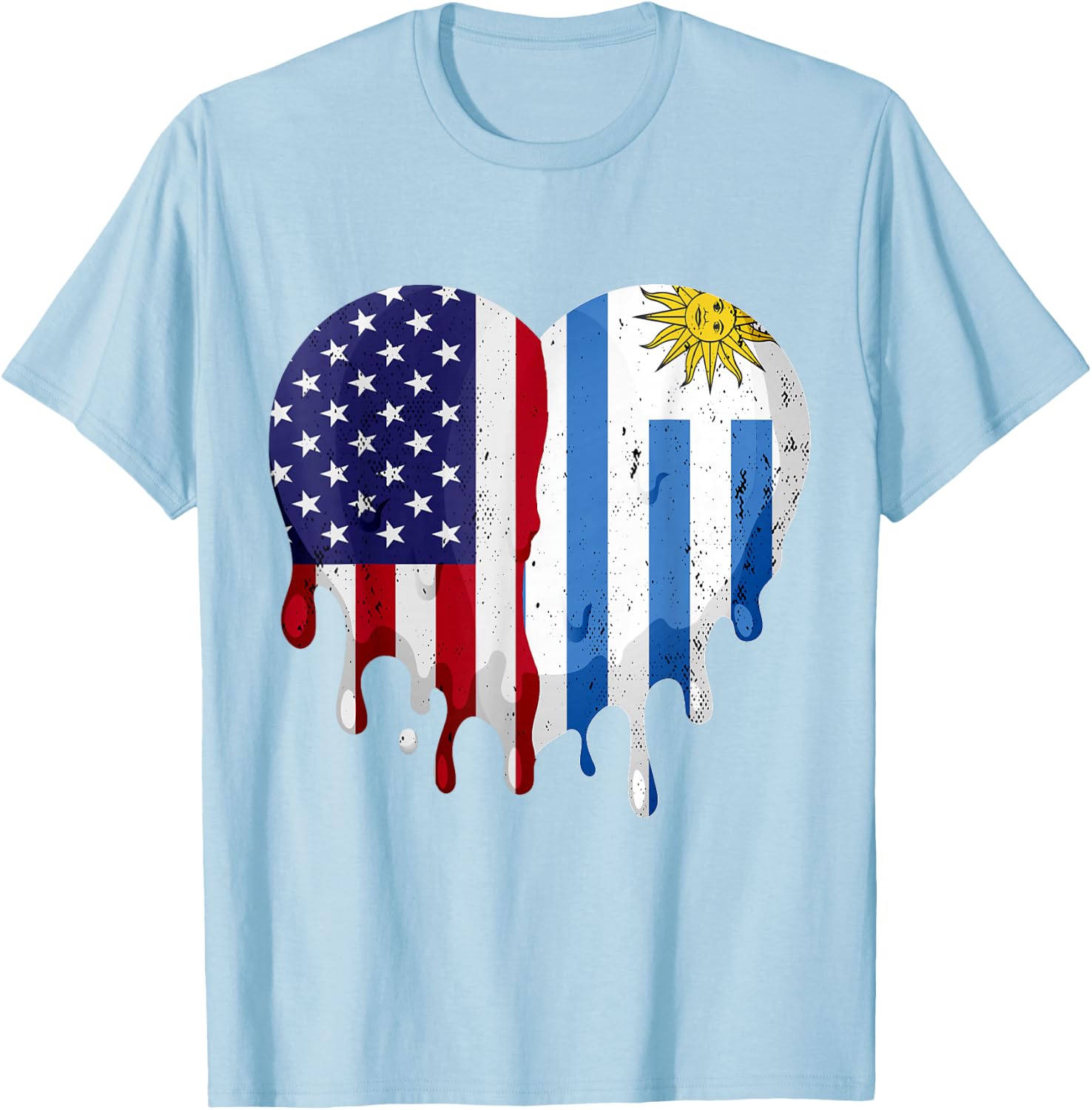 American Uruguayan Hispanic Heritage Month Flag Heart T-Shirt - T-Shirt | Light Blue