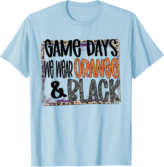 On Gameday Football We Wear Orange and Black School Spirit T-Shirt - T-Shirt | Light Blue