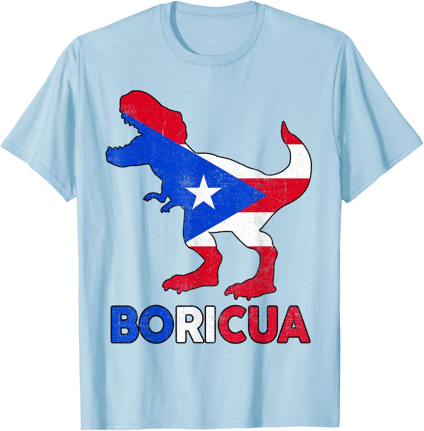 Boricua Puerto Rico Boys Dino Rican Flag Hispanic Heritage T-Shirt - T-Shirt | Light Blue