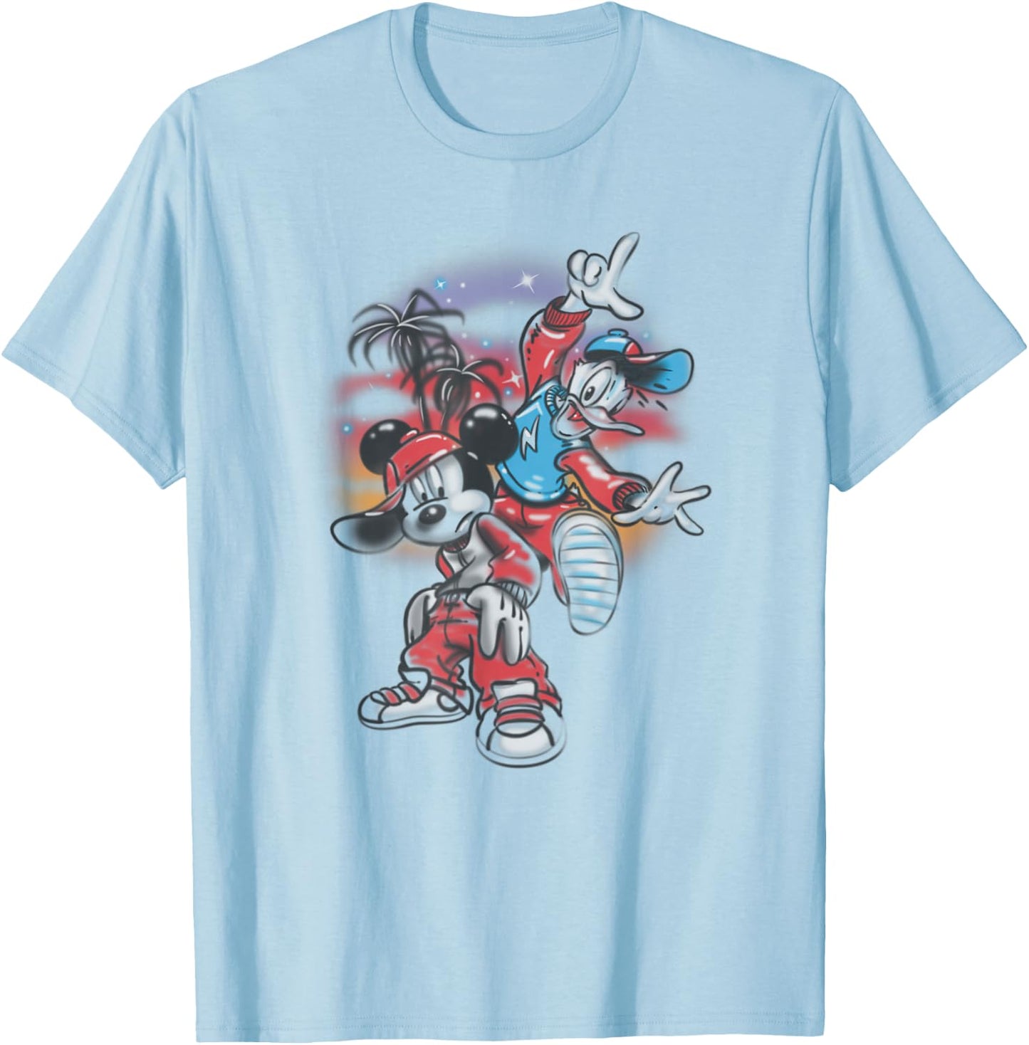 Disney Mickey And Friends Air Brush Graffiti Mickey & Donald T-Shirt - T-Shirt | Light Blue