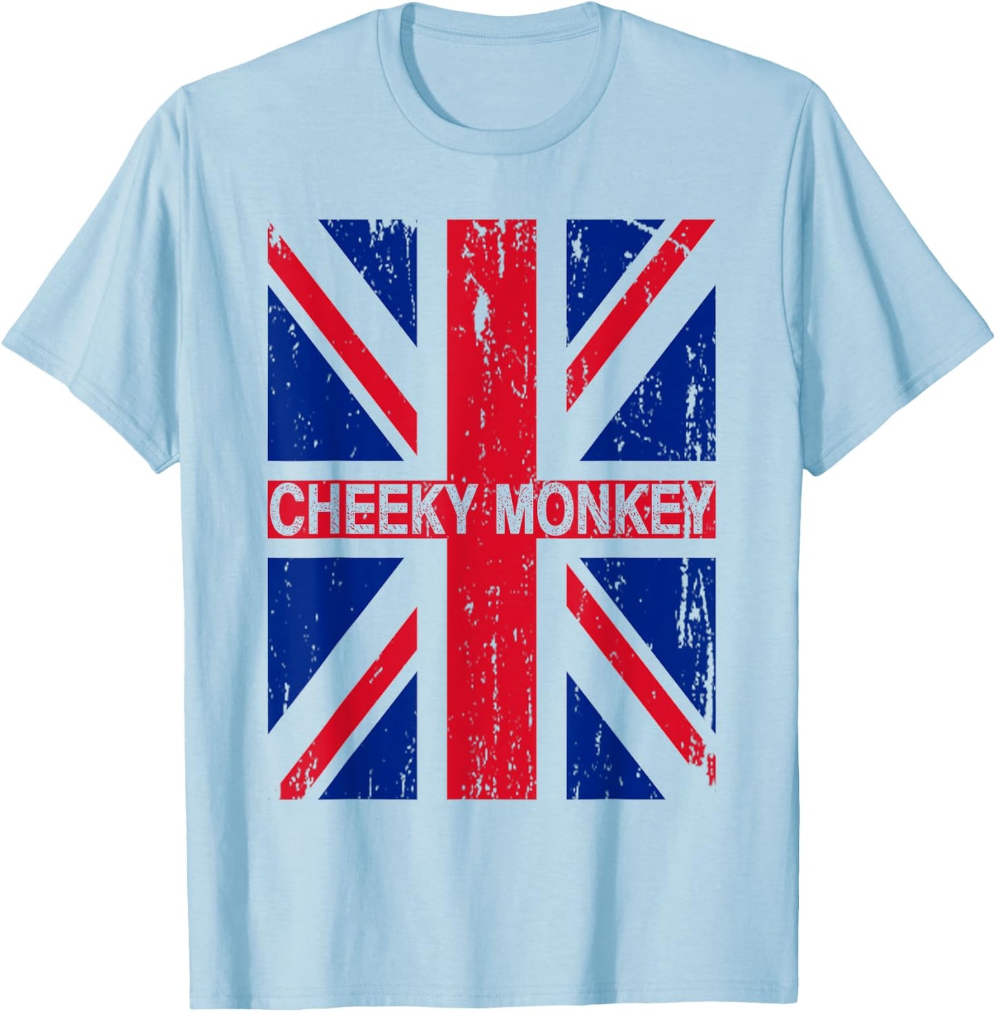 Cheeky Monkey Union Jack Great Britain Flag British Slang T-Shirt - T-Shirt | Light Blue