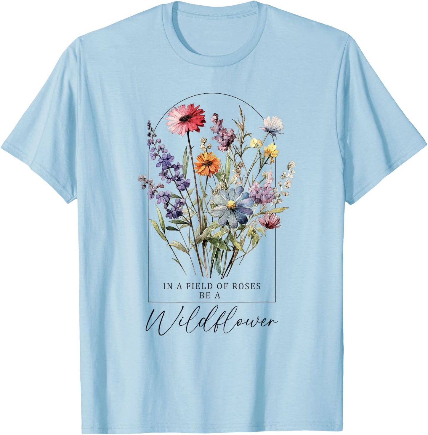 Summer Flowers Graphic Gardening Blooming Floral Wildflower T-Shirt - T-Shirt | Light Blue