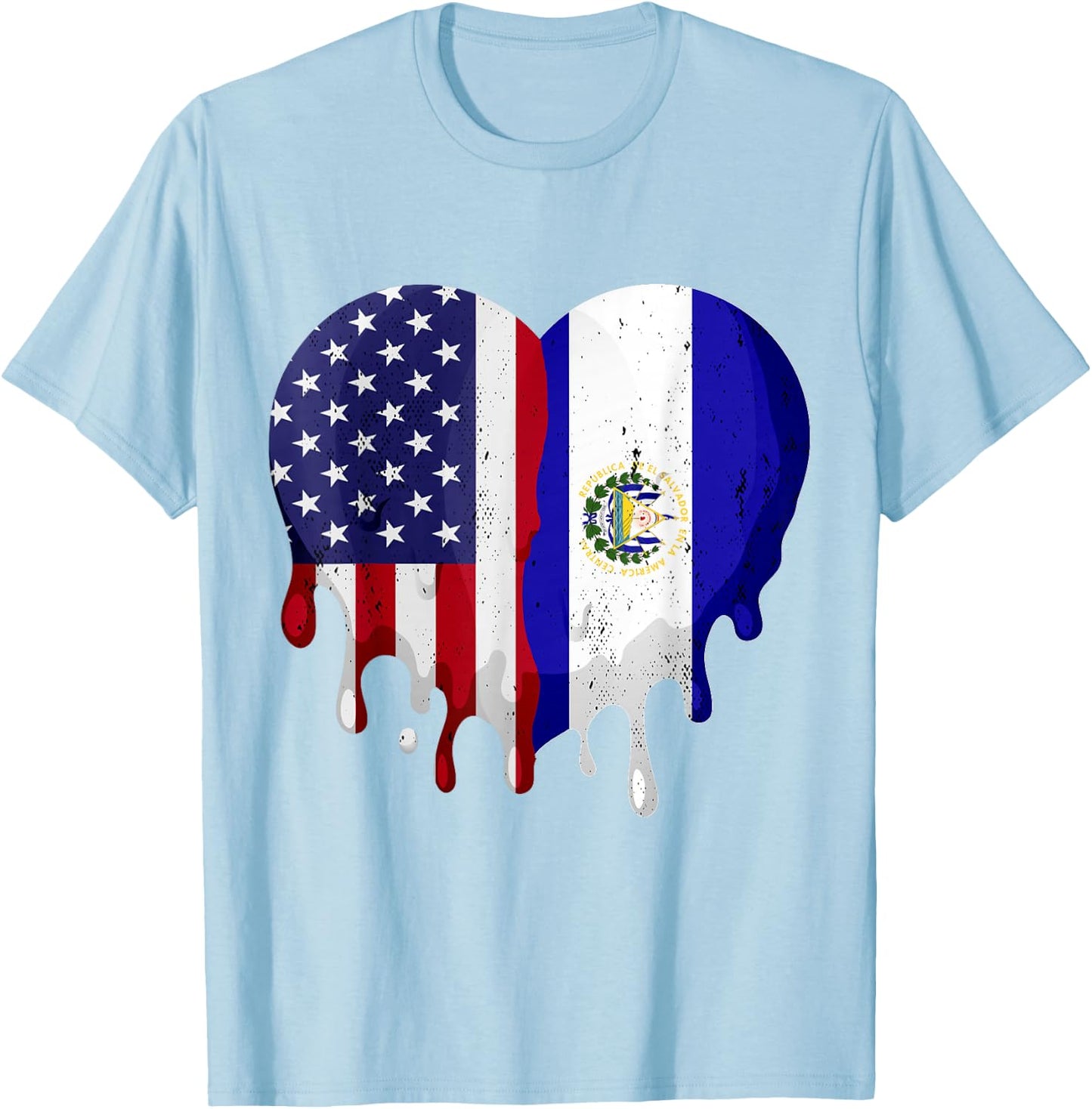 American Salvadoran Hispanic Heritage Month Flag Heart T-Shirt - T-Shirt | Light Blue