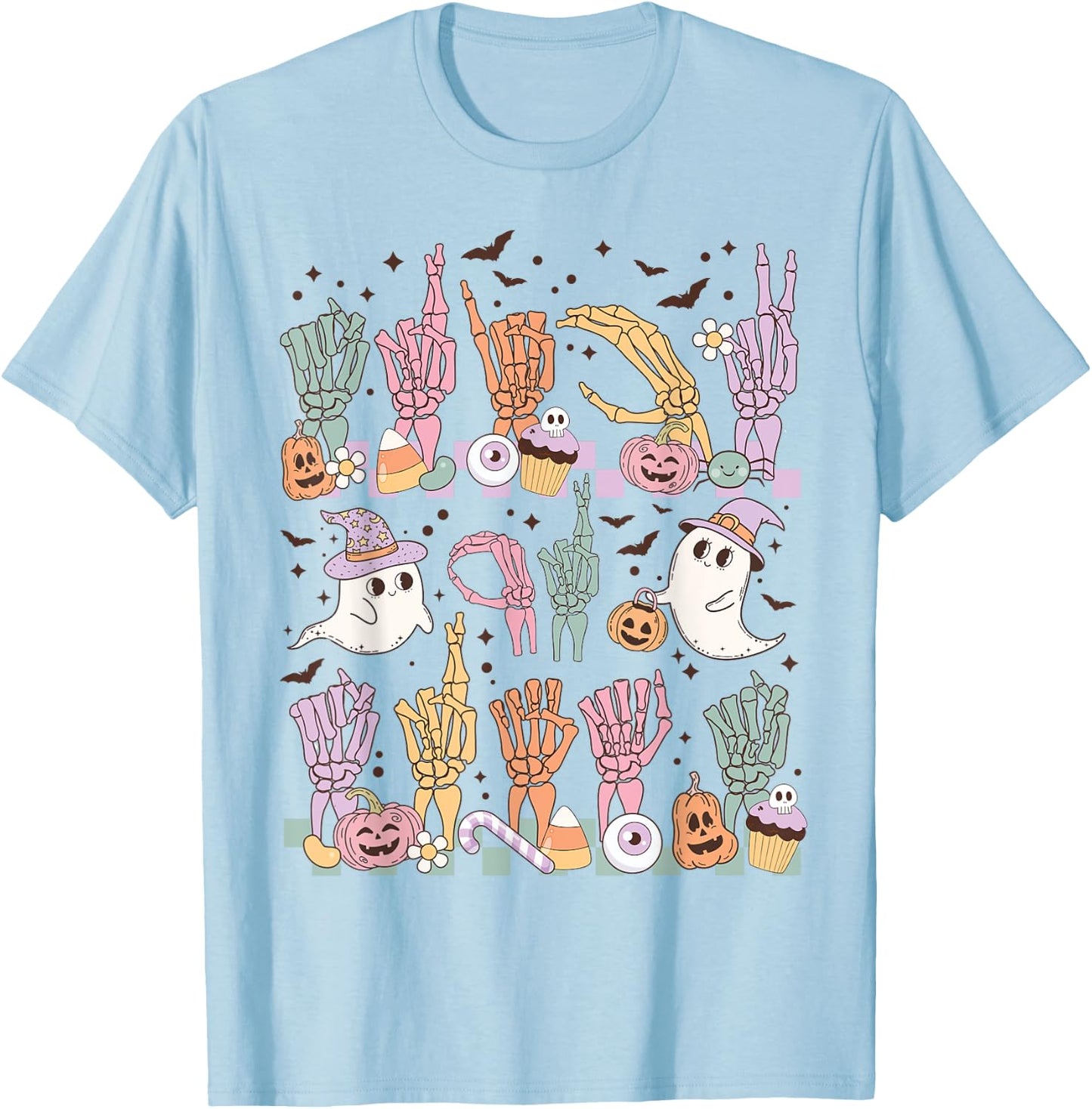 Trick or Treat ASL Hands American Sign Language Halloween T-Shirt - T-Shirt | Light Blue