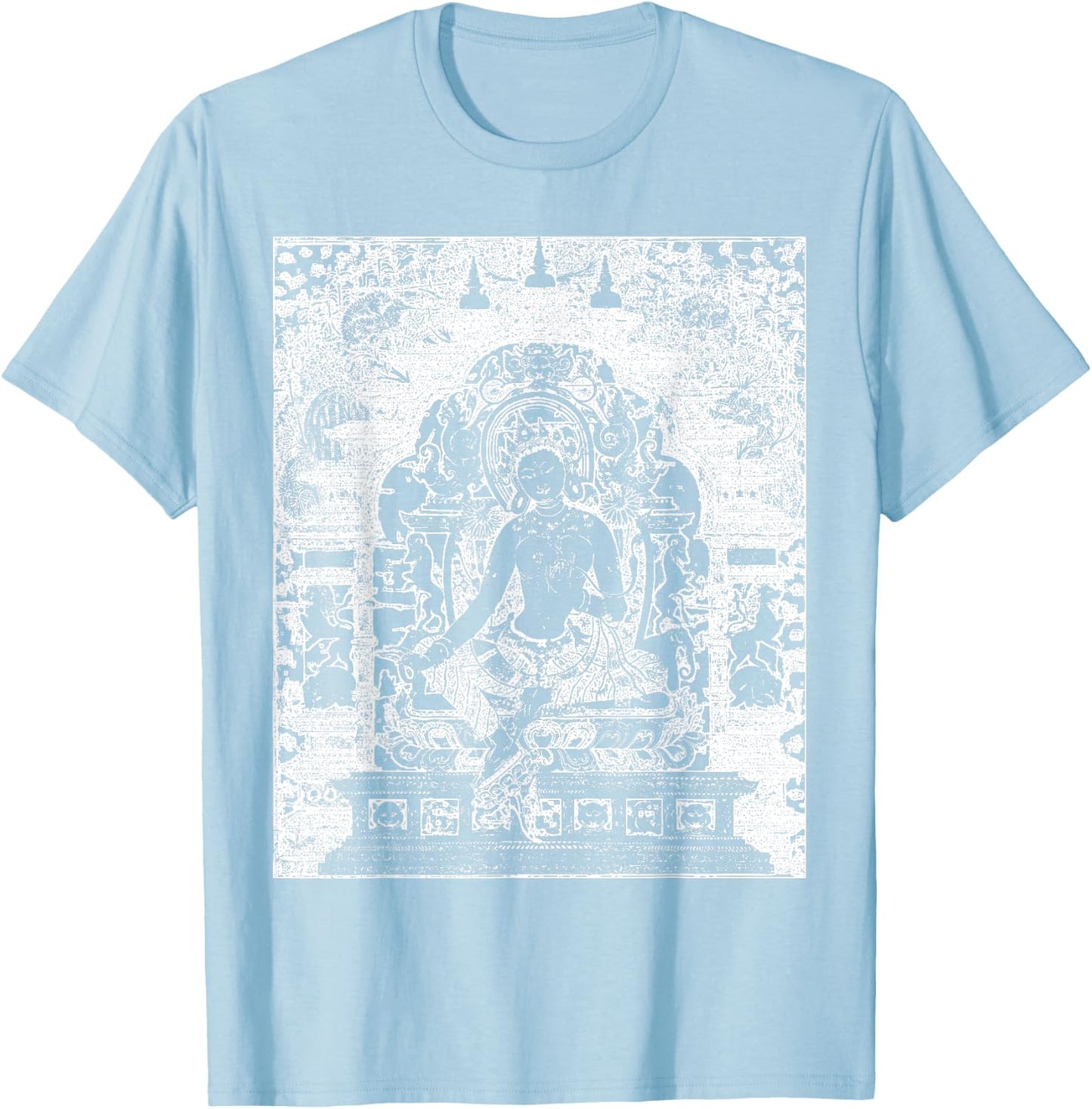 Green Tara Mantra Buddha Tibetan Vajrayana Buddhism T-Shirt - T-Shirt | Light Blue