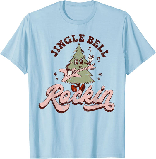 Jingle Bell Rock Rockin' Christmas Tree Retro Music Gifts T-Shirt - T-Shirt | Light Blue