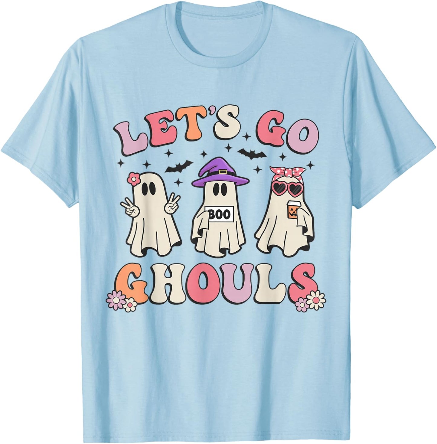 Lets Go Ghouls Retro Halloween Ghost Women Toddler Girl T-Shirt - T-Shirt | Light Blue
