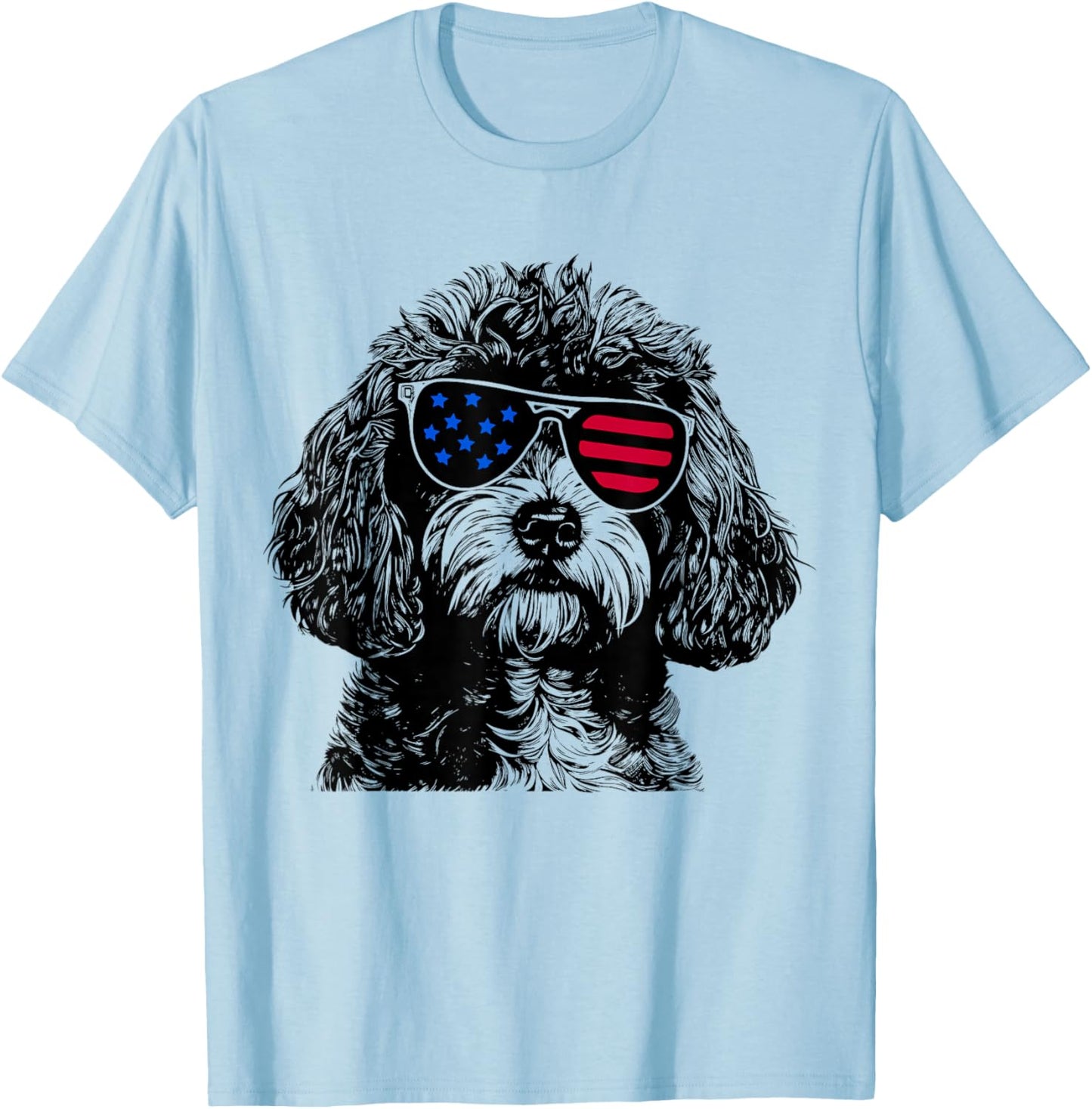 Cavapoo Dog 4th July America USA Flag T-Shirt - T-Shirt | Light Blue