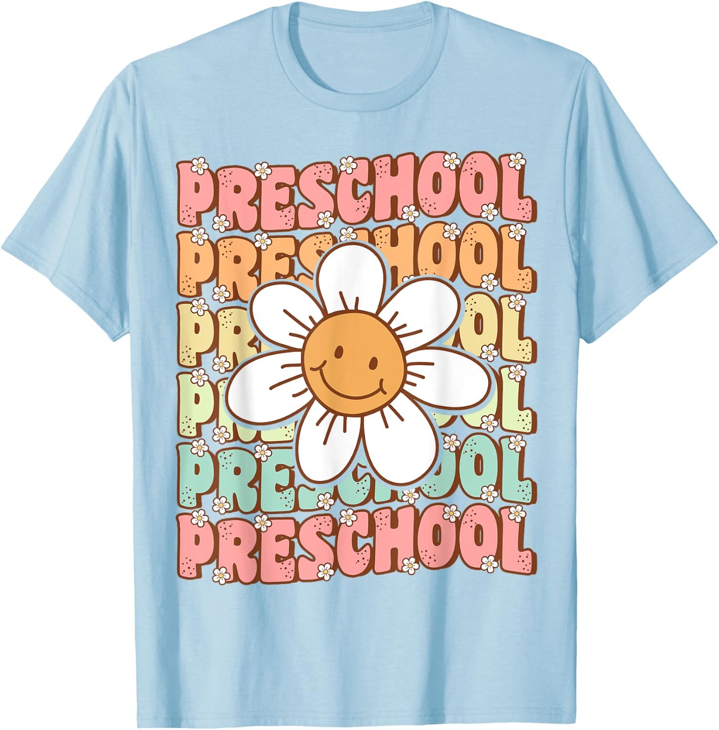 Groovy Preschool Cute Back To School First Day of Pre K T-Shirt - T-Shirt | Light Blue