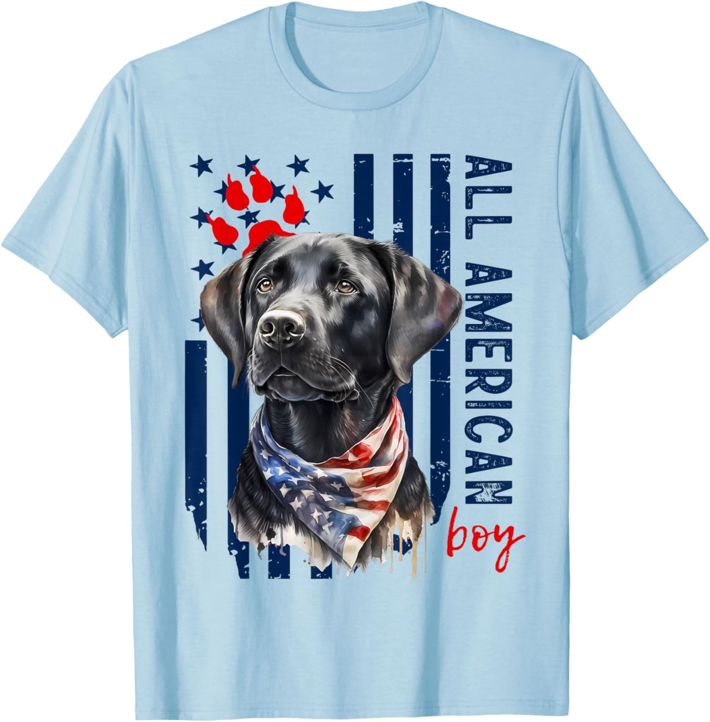 Patriotic USA Flag Black Labrador All American Boy Lab Owner T-Shirt - T-Shirt | Light Blue