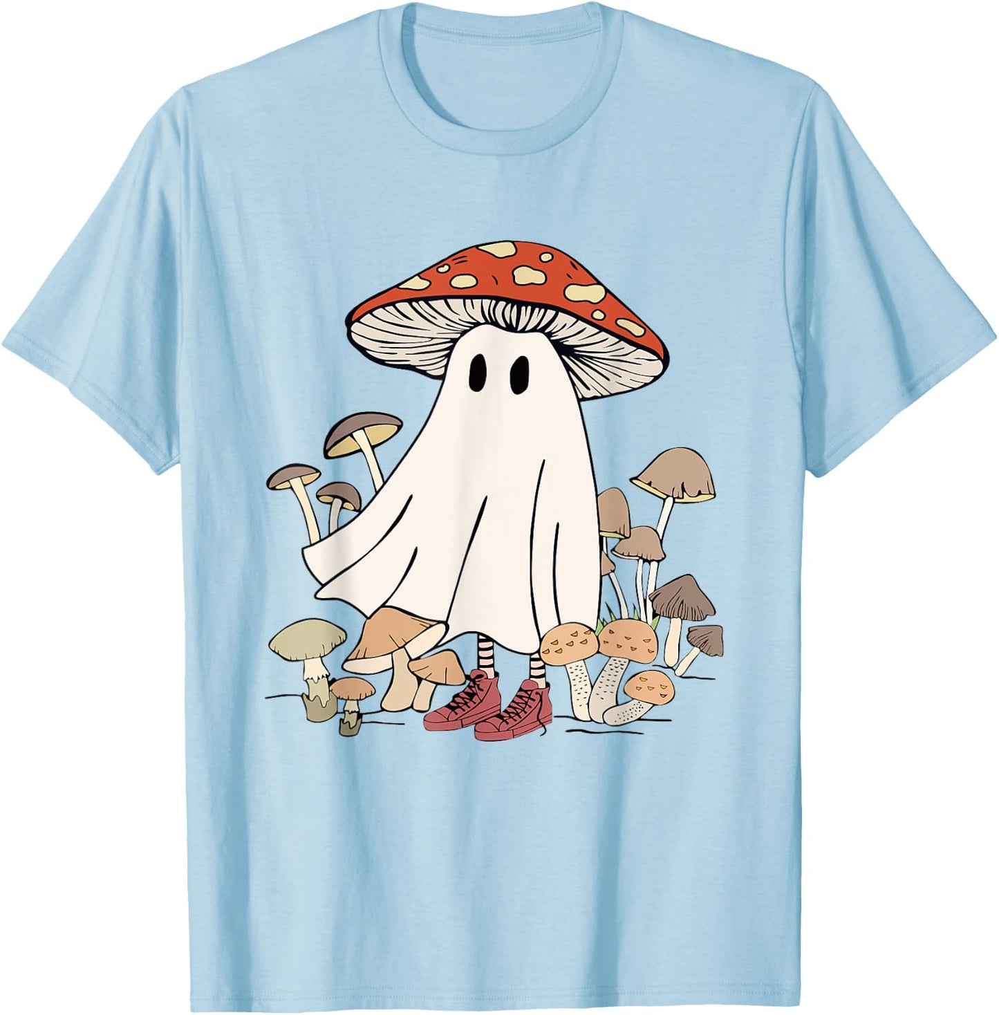 Mushroom Ghost Spooky Season Creepy Mushroom Boo Halloween T-Shirt - T-Shirt | Light Blue