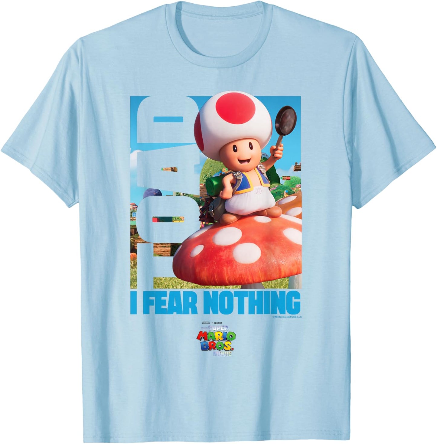 The Super Mario Bros. Movie I Fear Nothing Toad Poster T-Shirt - T-Shirt | Light Blue