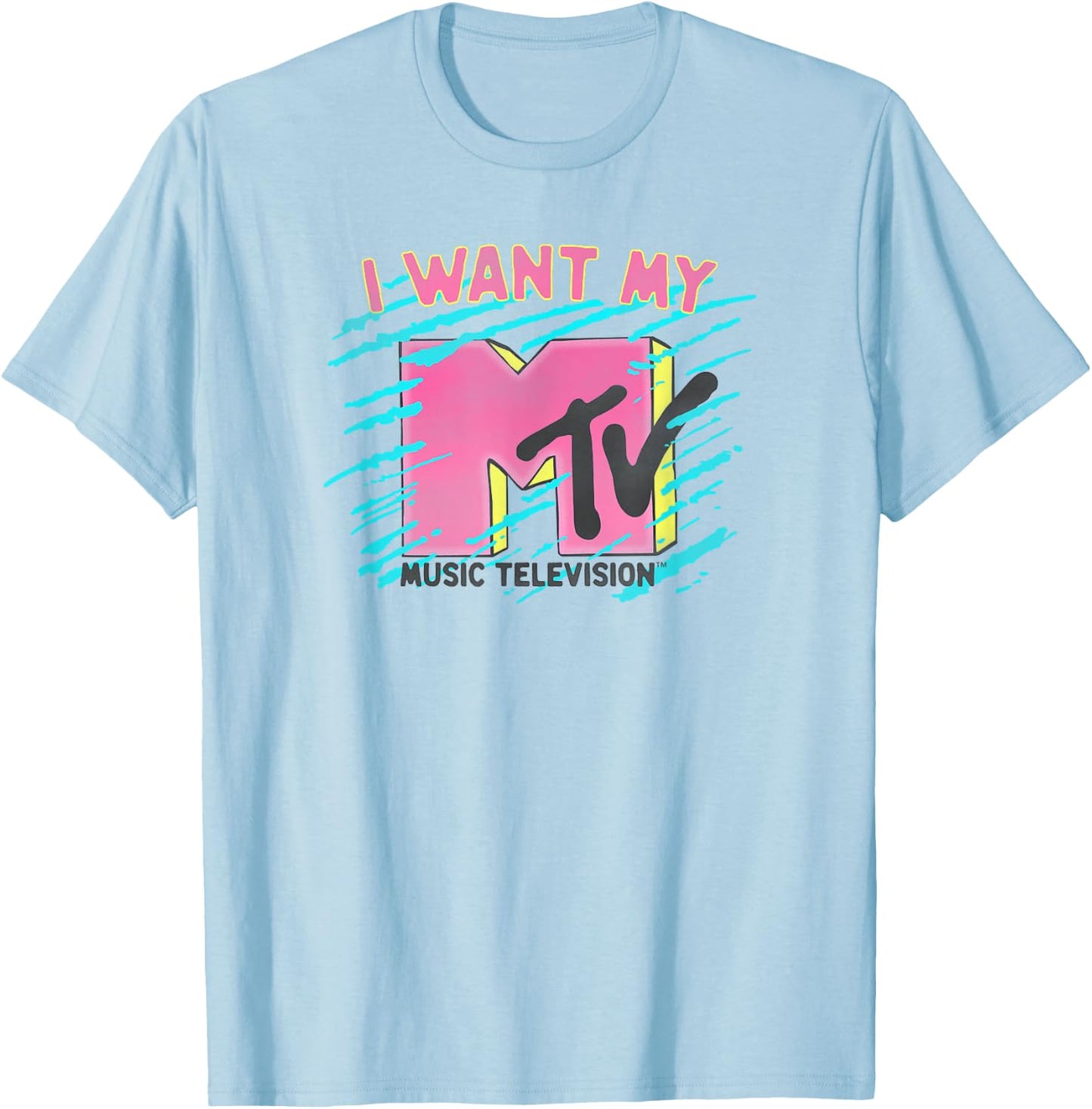MTV Music Television I Want My MTV Neon Classic Logo T-Shirt - T-Shirt | Light Blue