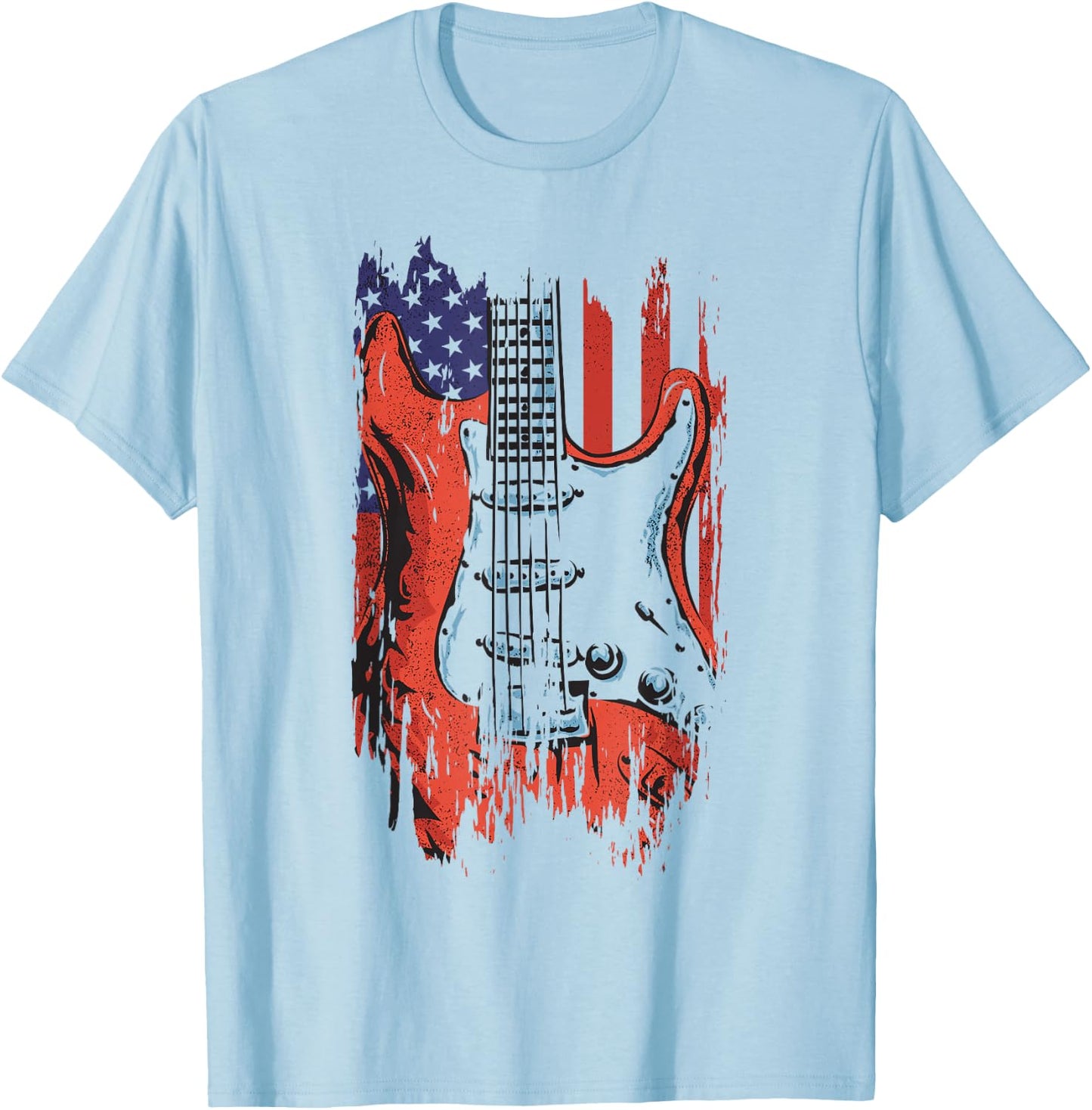 American Flag Guitar 4th of July Guitarist USA Country Music T-Shirt - T-Shirt | Light Blue