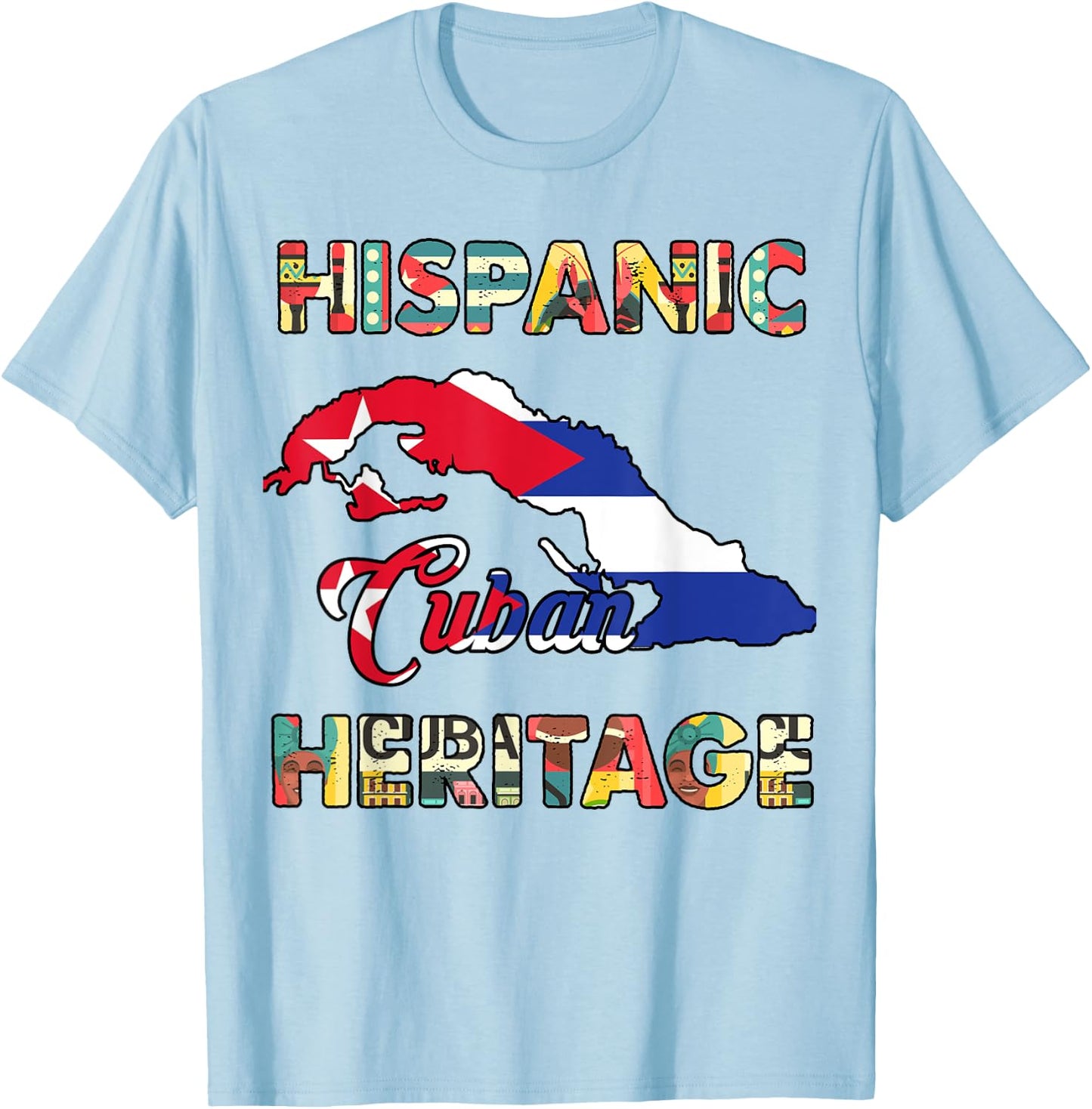 Cuba Flag Men Women Kids Cuban Hispanic Heritage Month Proud T-Shirt - T-Shirt | Light Blue